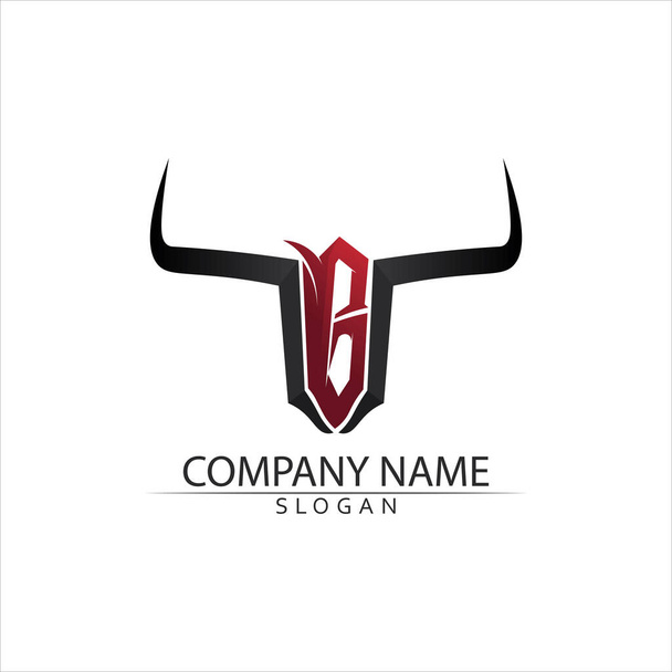 Bull chifre e búfalo logotipo e símbolos modelo ícones app - Vetor, Imagem