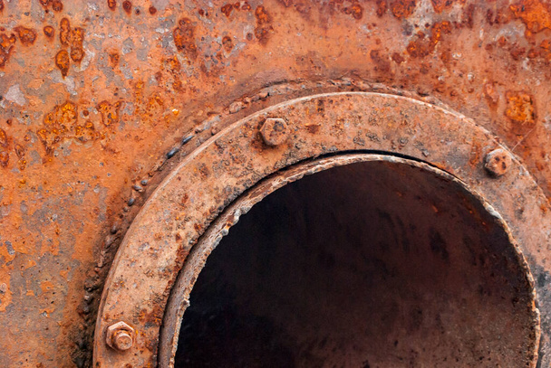 Large diameter pipe, old fittings, shipbuilding. - Фото, изображение
