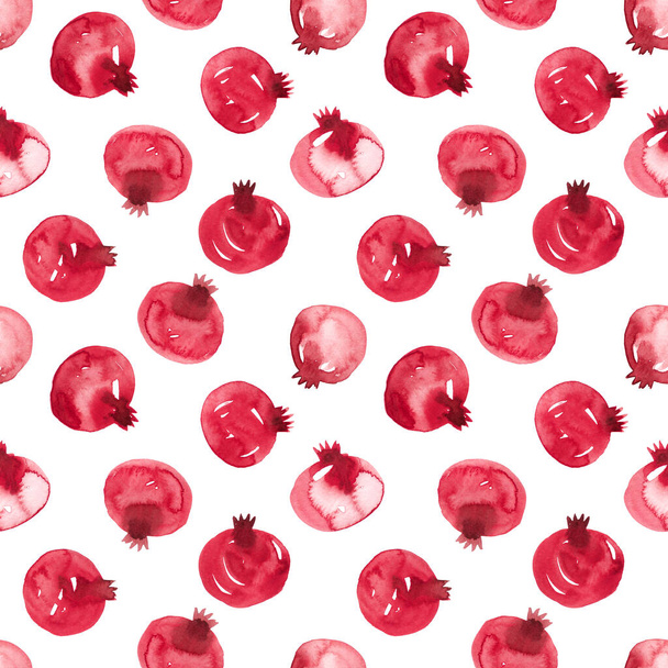 Aquarel illustratie van rode granaten. Naadloos patroon. - Foto, afbeelding