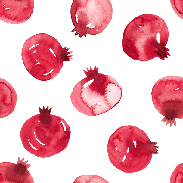 Aquarel illustratie van rode granaten. Naadloos patroon. - Foto, afbeelding