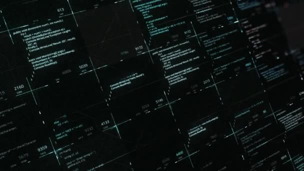 Abstrakter Prozess eines Cyber-Angriffs, Konzept der digitalen Kriminalität. Animation. Programmiercode selbst geschrieben auf schwarzem Hintergrund, nahtlose Schleife, künstliche Intelligenz. - Filmmaterial, Video