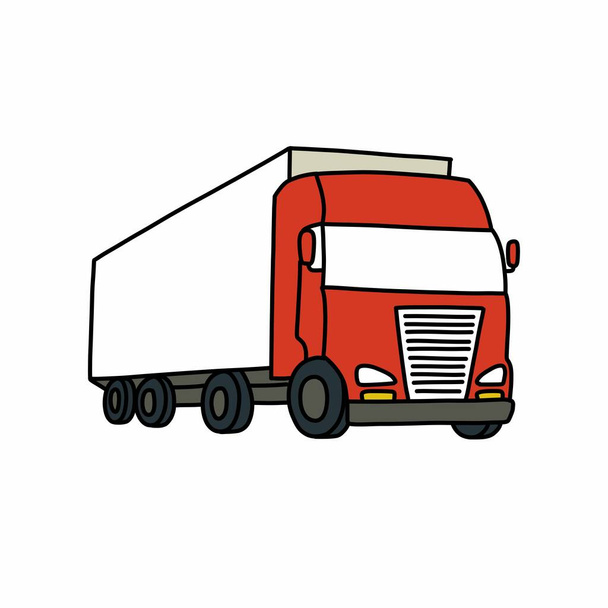 semi truck doodle icoon, vector illustratie - Vector, afbeelding
