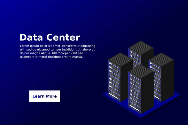Sala de servidores isométrica, datos de almacenamiento en la nube, centro de datos, procesamiento de macrodatos y tecnología informática. Ilustración vectorial - Vector, Imagen