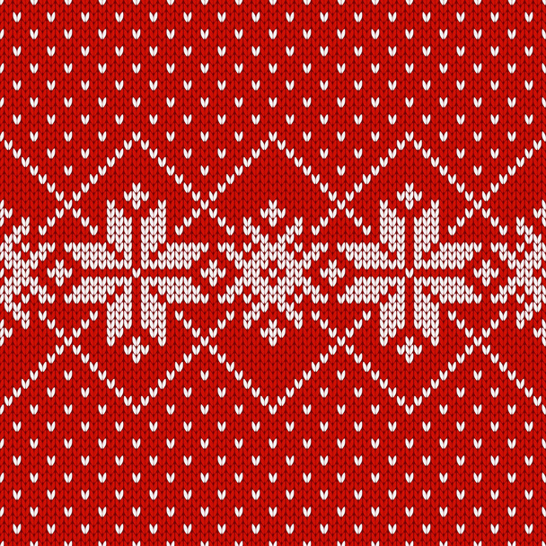 Scandinavian knitted seamless pattern. Norwegian native style sweater, ornament with snowflakes. Fair Isle design. Wool texture. Winter holiday background. Vector illustration. - Вектор,изображение