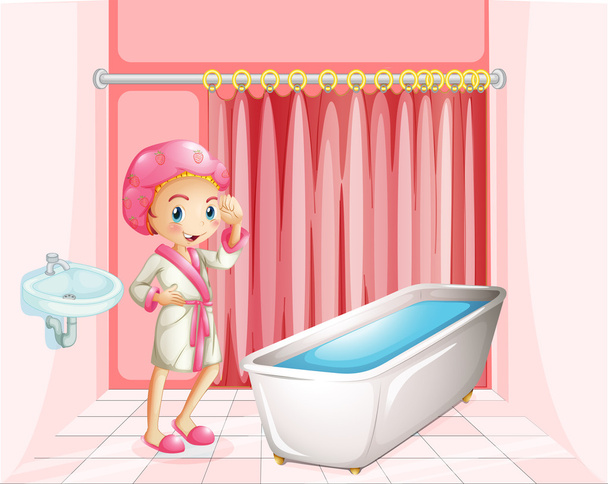 Una giovane signora che fa il bagno in bagno
 - Vettoriali, immagini