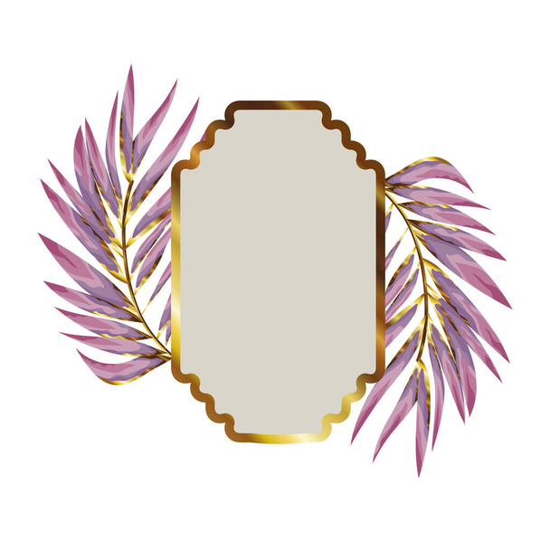 marco de color dorado brillante con hojas púrpuras - Vector, imagen