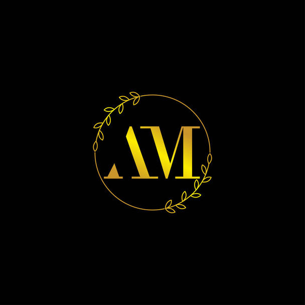 літера AM початковий шаблон логотипу монограми з квітковим орнаментом
 - Вектор, зображення