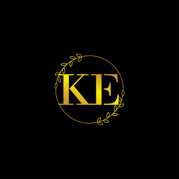 letter KE eerste monogram logo template met bloemen ornament - Vector, afbeelding