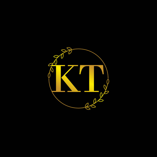 letter KT initial monogram logo template with floral ornament - Vetor, Imagem