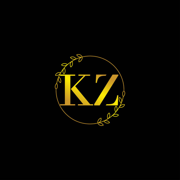 letter KZ initial monogram logo template with floral ornament - Vettoriali, immagini