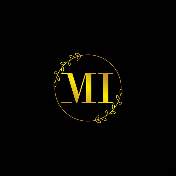 letra MI inicial monograma logotipo plantilla con adorno floral - Vector, Imagen