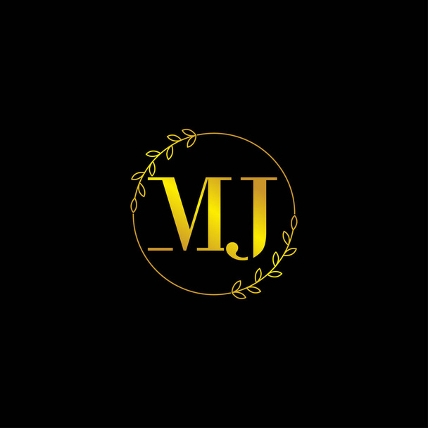 litera MJ początkowy wzór logo monogramu z ornamentem kwiatowym - Wektor, obraz
