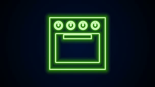 Glowing neon line Oven icon isolated on black background. Stove gas oven sign. 4K Video motion graphic animation - Footage, Video