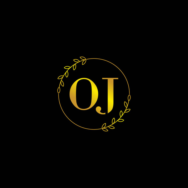 OJ harfinin baş simgesi çiçek süsüyle birlikte logo şablonu - Vektör, Görsel