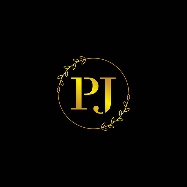písmeno PJ počáteční šablona loga monogramu s květinovým ornamentem - Vektor, obrázek