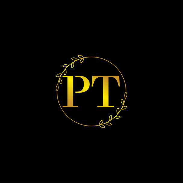 буква PT начальный шаблон логотипа монограммы с цветочным орнаментом - Вектор,изображение