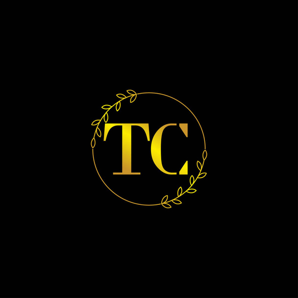 carta modelo de logotipo de monograma inicial TC com ornamento floral - Vetor, Imagem