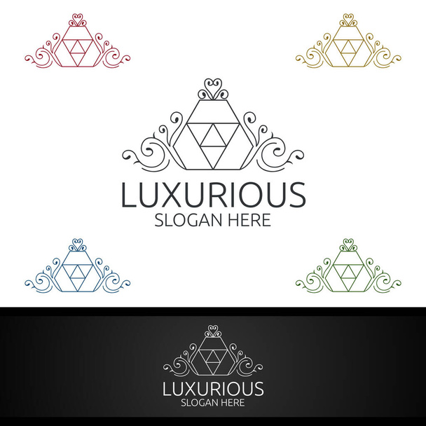 Logotipo real de lujo de corona para joyería, boda, hotel o diseño de moda - Vector, Imagen