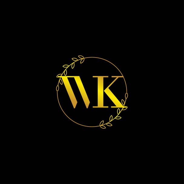 літера WK початковий шаблон логотипу монограми з квітковим орнаментом
 - Вектор, зображення