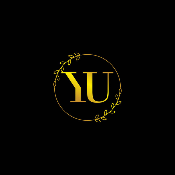 letter YU initial monogram logo template with floral ornament - Vector, afbeelding