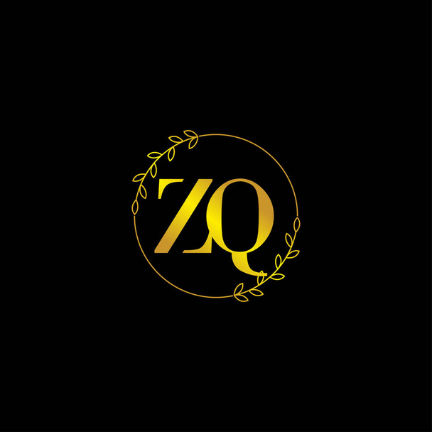 письмо ZQ начальный шаблон логотипа монограммы с цветочным орнаментом - Вектор,изображение