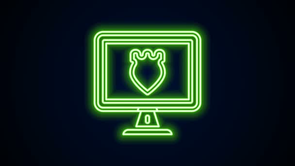 Glowing neon line Police database icon isolated on black background. Police badge on monitor screen. Online police service concepts. 4K Video motion graphic animation - Footage, Video