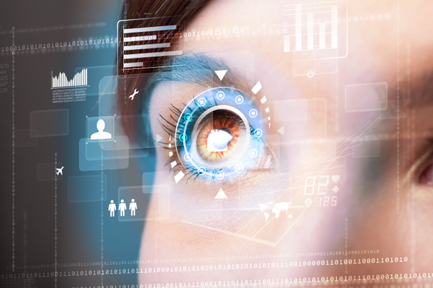 Futura donna con tecnologia informatica concetto di pannello oculare
 - Foto, immagini