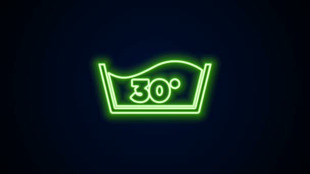 Linea neon incandescente Lavaggio sotto 30 gradi Celsius icona isolata su sfondo nero. Lavaggio della temperatura. Animazione grafica 4K Video motion - Filmati, video