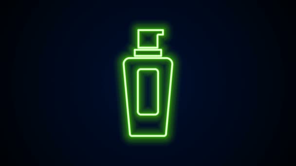 Świecąca neonowa linia Butelka ikony szamponu odizolowana na czarnym tle. 4K Animacja graficzna ruchu wideo - Materiał filmowy, wideo