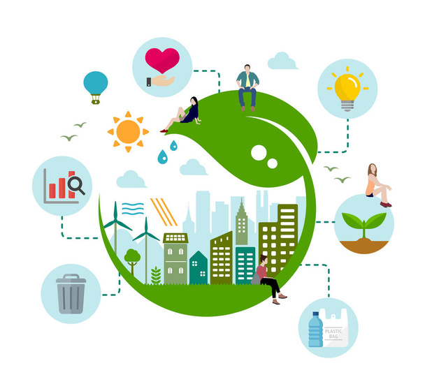 Ecology life, eco city vector illustration ( ecology concept , nature conservation ) - Vector, Image