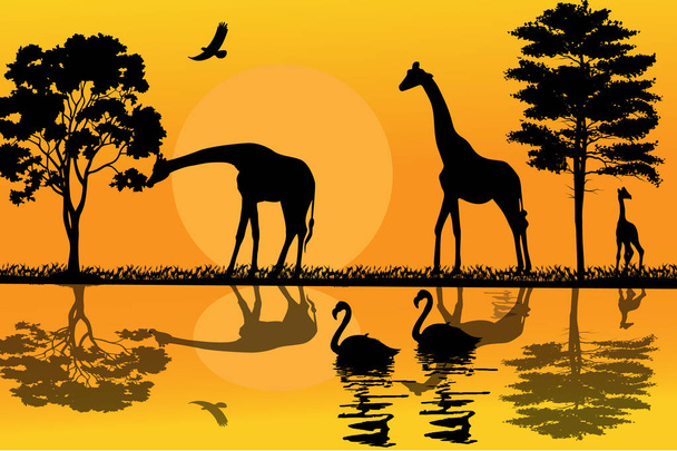 silhueta de girafa, ilustração vetorial simples - Vetor, Imagem