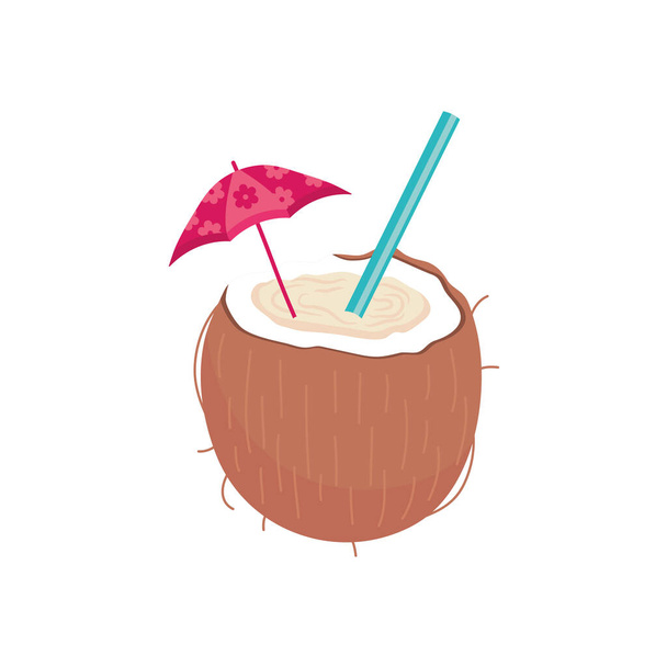 Cocktail de noix de coco avec design vectoriel parapluie - Vecteur, image