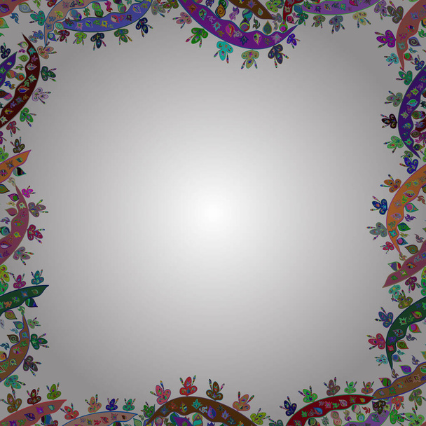 Seamless frame colorful doodles pattern on light and white background. Big and small doodles elements. - Vector, Image