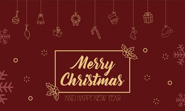 merry christmas in frame and icons hanging vector design - Vektor, kép