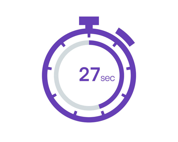 Timer 27 sec ícone, 27 segundos temporizador digital. Relógio e relógio, cronômetro, contagem regressiva - Vetor, Imagem