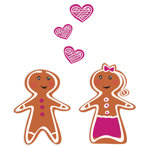 Vector Gingerbread - Couple isolated on white - Vector, imagen