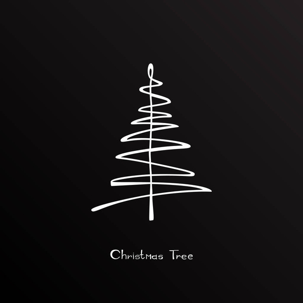 Ručně kreslené vánoční strom ikona na černém křídovém pozadí. Vánoční strom čmáranice ikona, Nový rok čmáranice jedle symbol, znak, silueta izolované. Ručně kreslená vektorová imitace - Vektor, obrázek