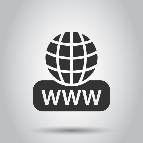 Icono de búsqueda global en estilo plano. Ilustración del vector de dirección del sitio web sobre fondo blanco aislado. WWW concepto de negocio de red
. - Vector, imagen