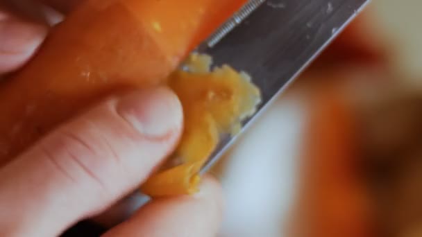 Ξεφλουδίζοντας καρότο για σαλάτα ελιάς, ρωσική σαλάτα - Πλάνα, βίντεο