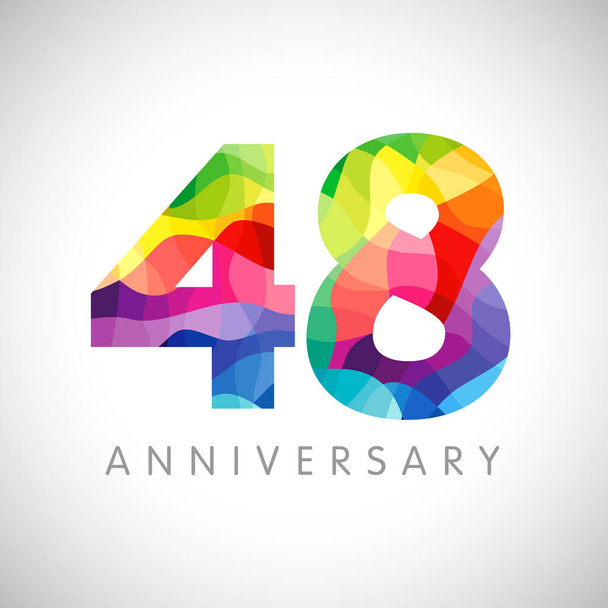 48th anniversary numbers. 48 years old logotype. Bright congrats. Isolated abstract graphic design template. Creative 4, 8 sign, 3D digits. Up to 48%, -48% percent off discount. Congratulation concept - Vector, Image
