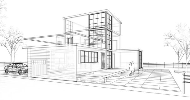 casa desenho arquitetônico ilustração 3d - Foto, Imagem