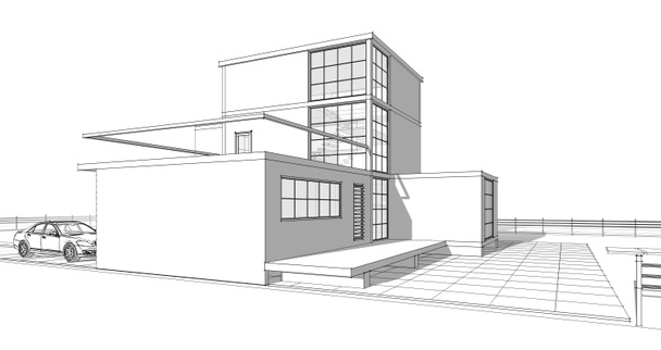 Haus architektonische Skizze 3D-Illustration - Foto, Bild