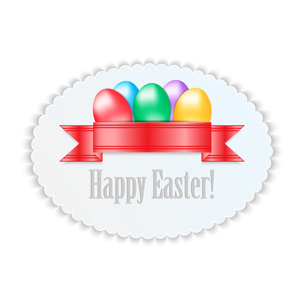 Label with colorful Easter eggs isolated on white background - Vector, Image