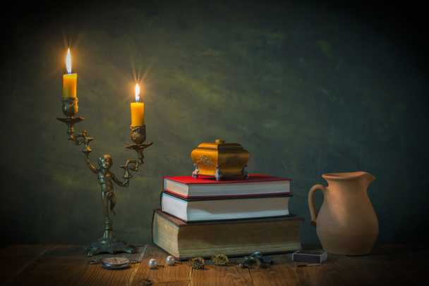 Lighted candles and books - Photo, Image