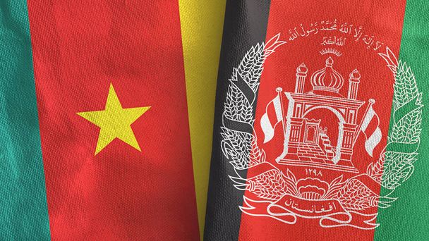 Afghanistan and Cameroon two flags textile cloth 3D rendering - Photo, Image