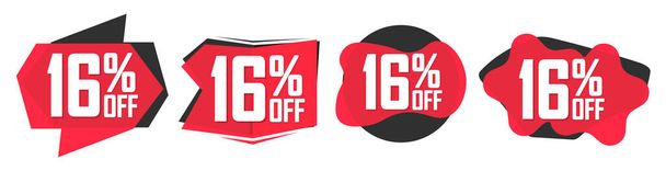 Set Sale 16% off banners, discount tags design template, promo app icons, extra deals, lowest price, vector illustration - ベクター画像