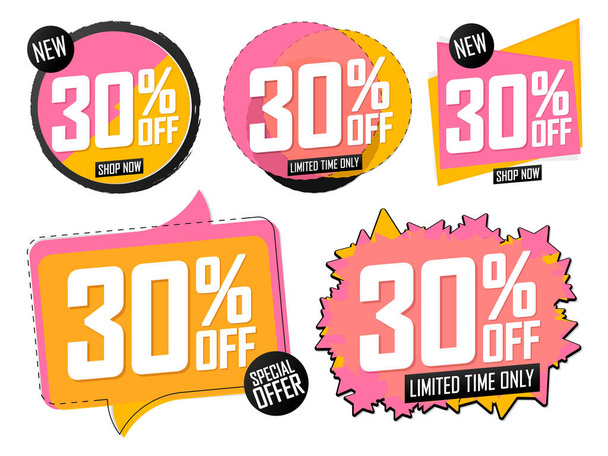 Set Sale 30% off banners, discount tags design template, promo app icons, extra deals, χαμηλότερη τιμή, διανυσματική απεικόνιση - Διάνυσμα, εικόνα