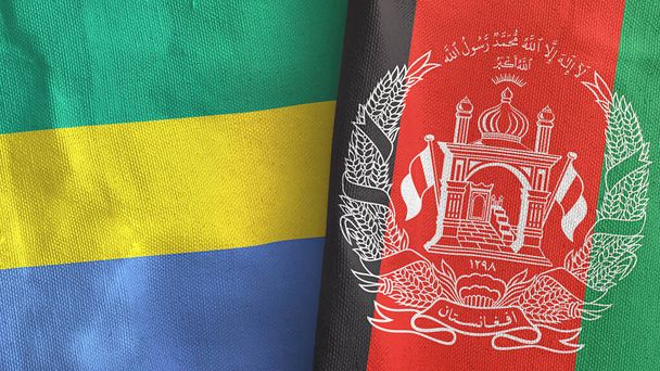 Afghanistan and Gabon two flags textile cloth 3D rendering - Photo, Image