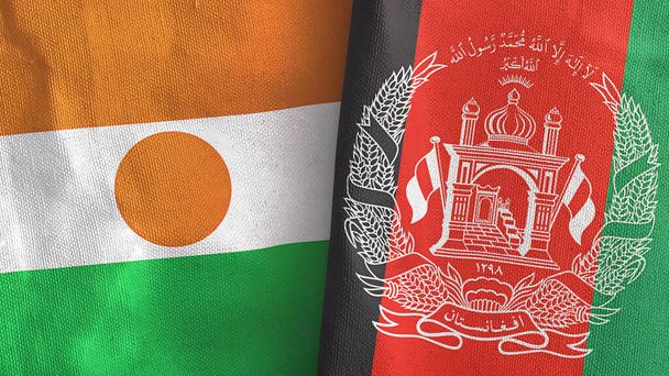 Afghanistan et Niger deux drapeaux tissu textile rendu 3D - Photo, image