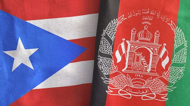 Afghanistan en Puerto Rico twee vlaggen textiel doek 3D rendering - Foto, afbeelding